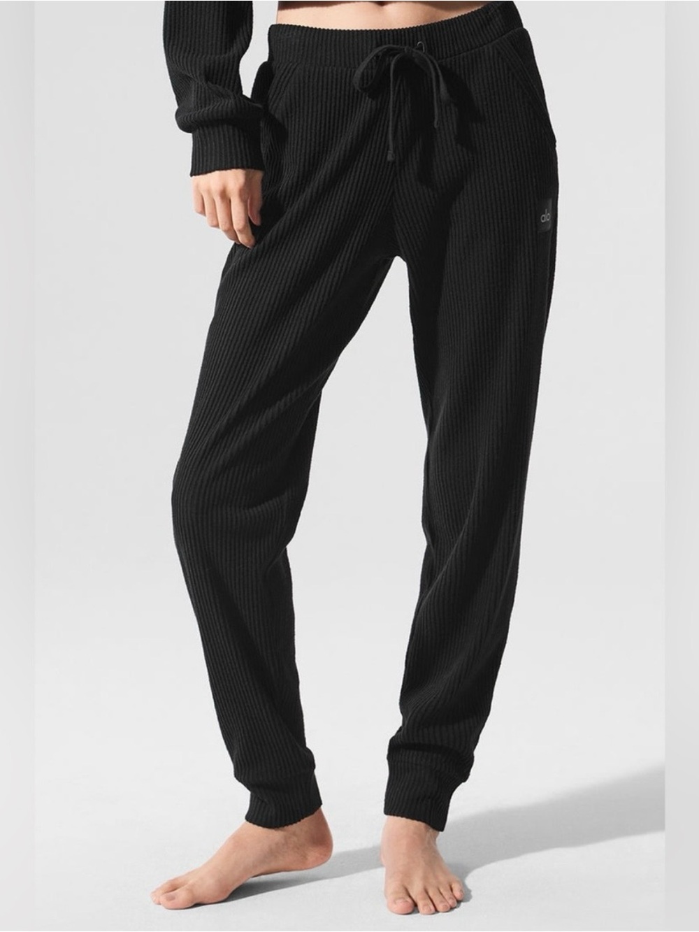 ALO YOGA- Muse Ribbed Jogger Sweatpants Black Size XXS